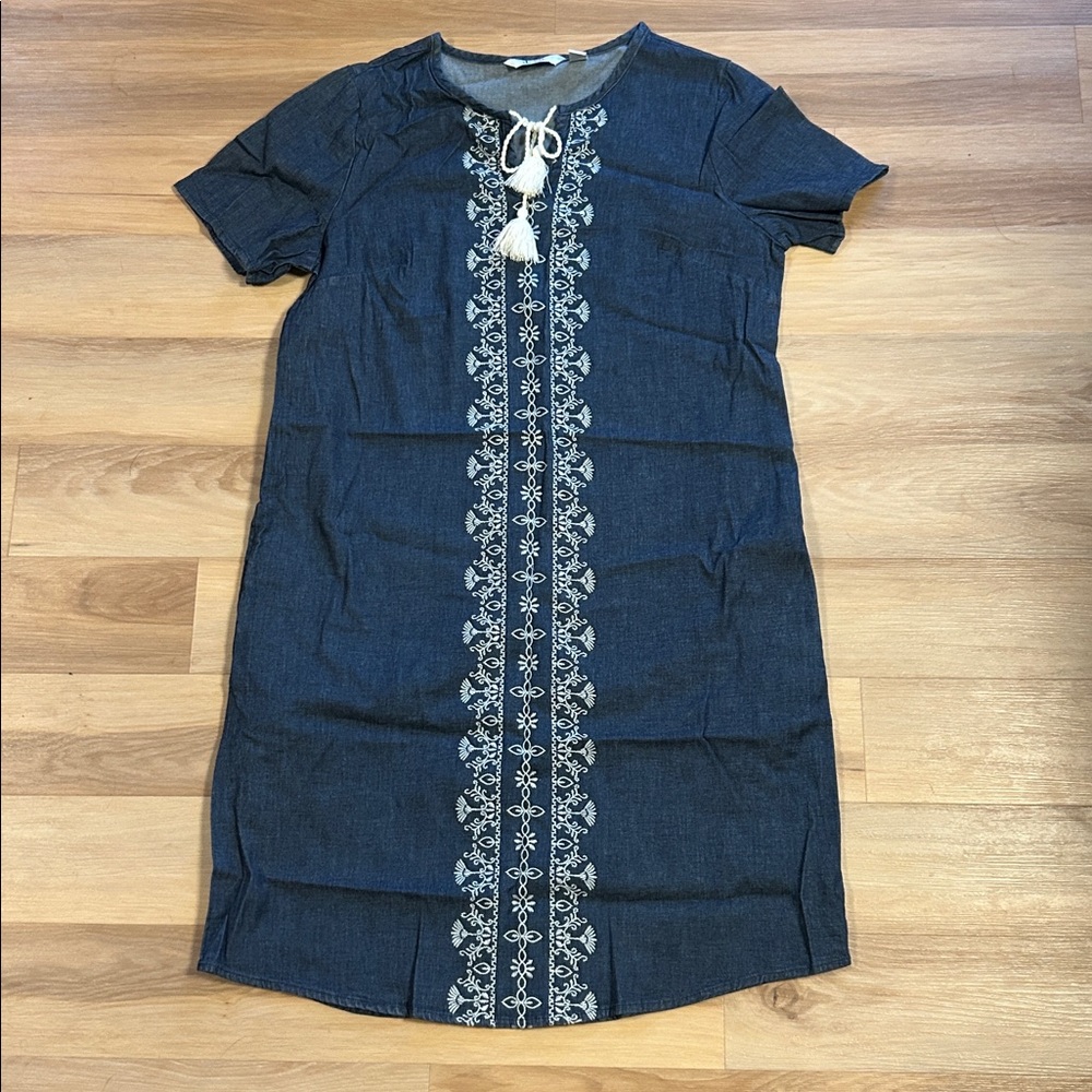 Midi Jean Embroidered Denim & Co Dress